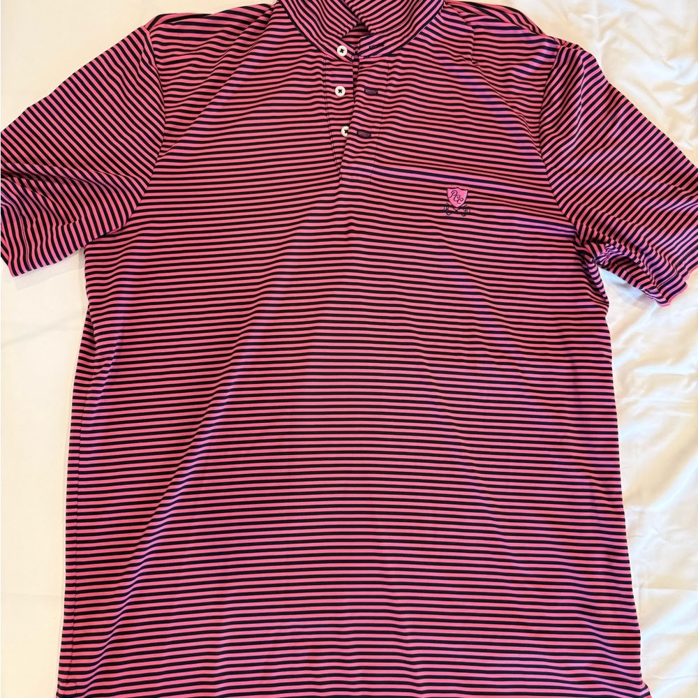RLX Ralph Lauren Pink and Blue Striped Polo